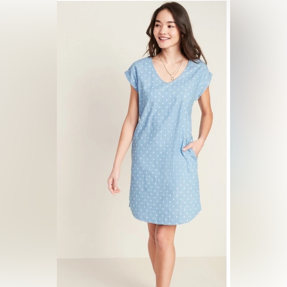 Old Navy Light Blue Polka Dot Mini Dress